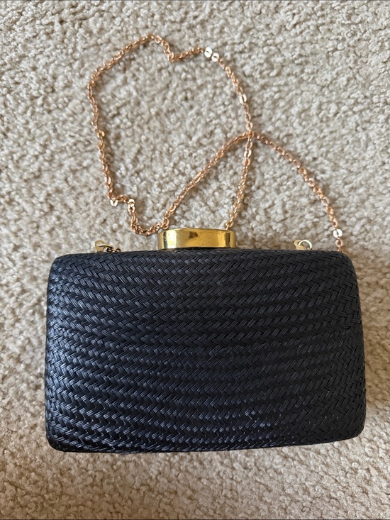 Kayu Handbags - Kayu Woven Black Evening Clutch with Gold Chain Strap